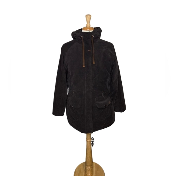 Vintage Salomon Corduroy Hooded Jacket Women’s L Embroidered Ski Snow Parka - Picture 2 of 13